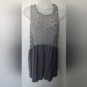 Y2K -  POL women's babydoll tunic Sleeveless top soft gray sheer lace Small